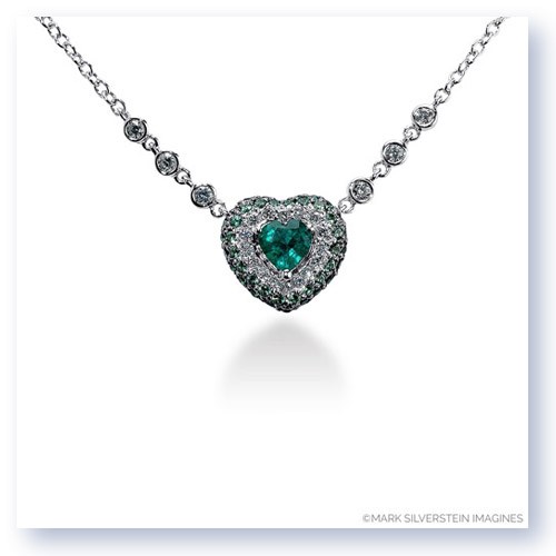 Emerald Green Heart Crystal Silver Pendant w/ May Birthstone